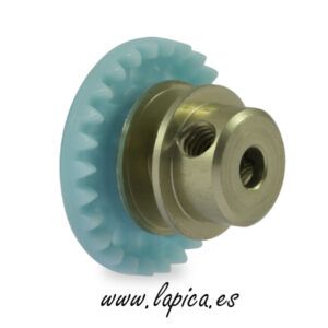 Corona 26d. In-Line en Nylon Azul para eje 3_32 fijación por tornillo M2.5